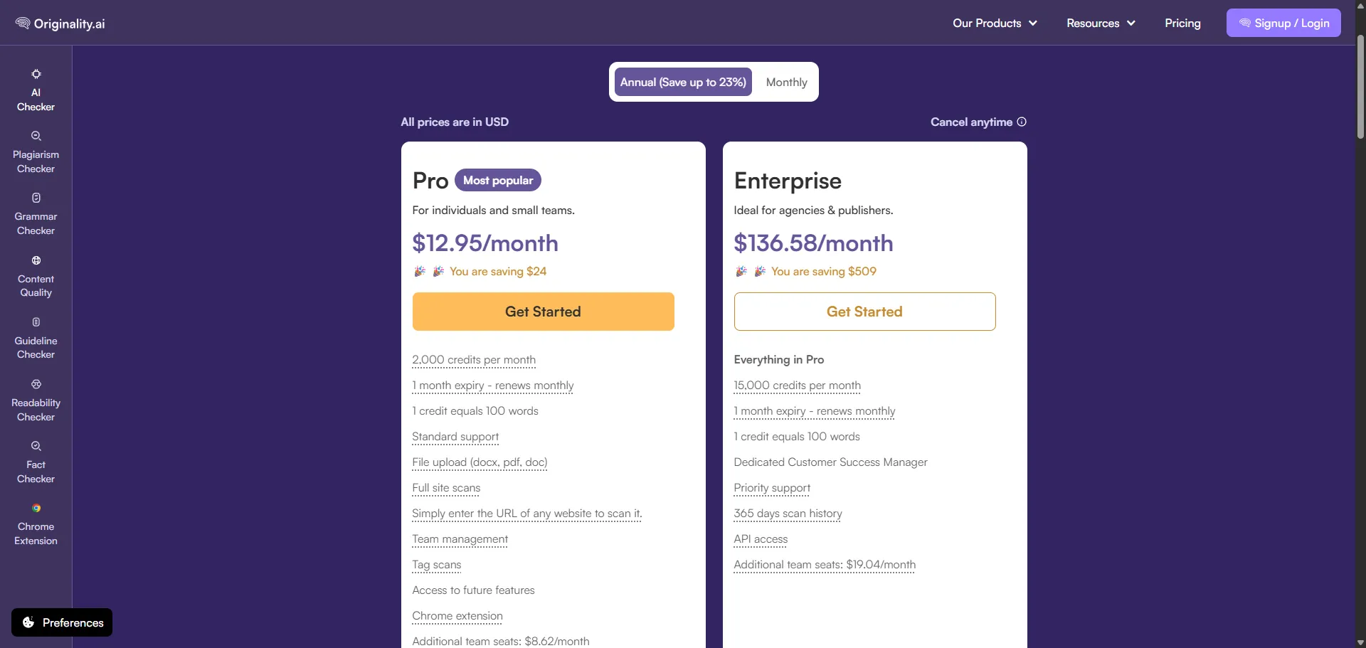 price of Originality.AI