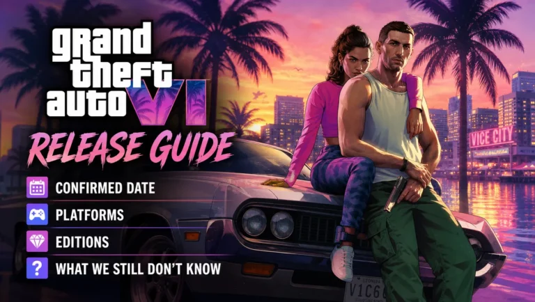 Official Grand Theft Auto VI artwork featuring Jason and Lucia in Leonida